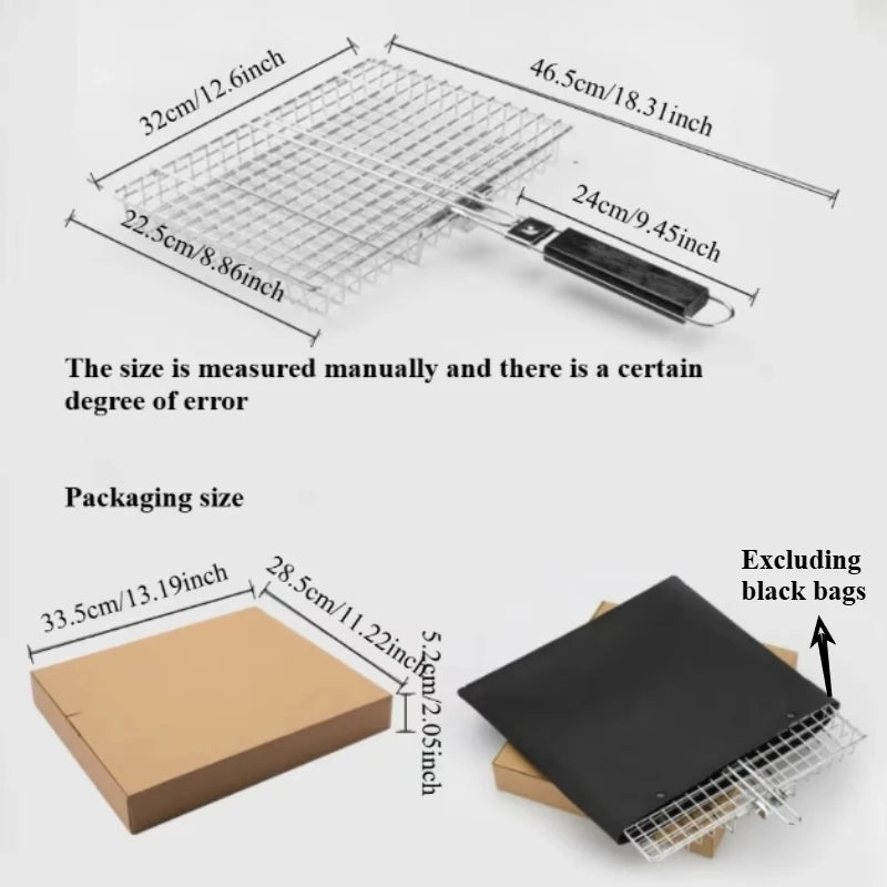 Folding handle Stainless Steel BBQ Mesh Non Stick Grilling Basket Grill Mesh Mat Meat Vegetable Steak Picnic Party Barbecue Tool