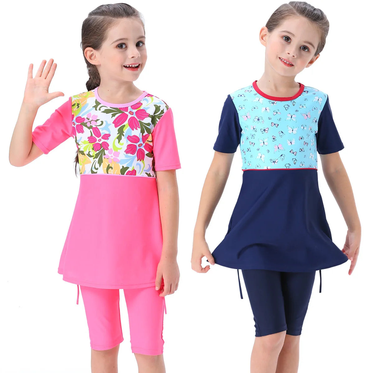 SwimmyCubs Muslim Swimwears Girls Conservative Swimwear Kids Beach Swimwear Children Two-Piece Suits Sun Protection Swimwear