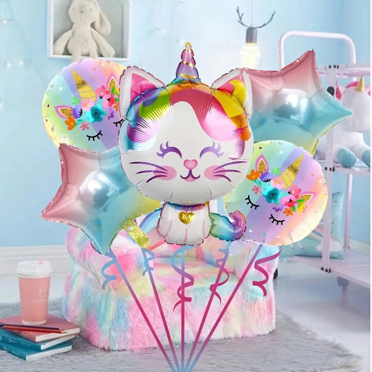 5 pieces Unicorn Cat 18-inch aluminum foil balloons
