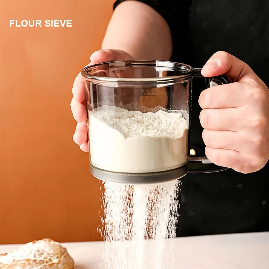 Semi-Automatic Flour Sifter With Hand Press - Non-stick Baking Tool