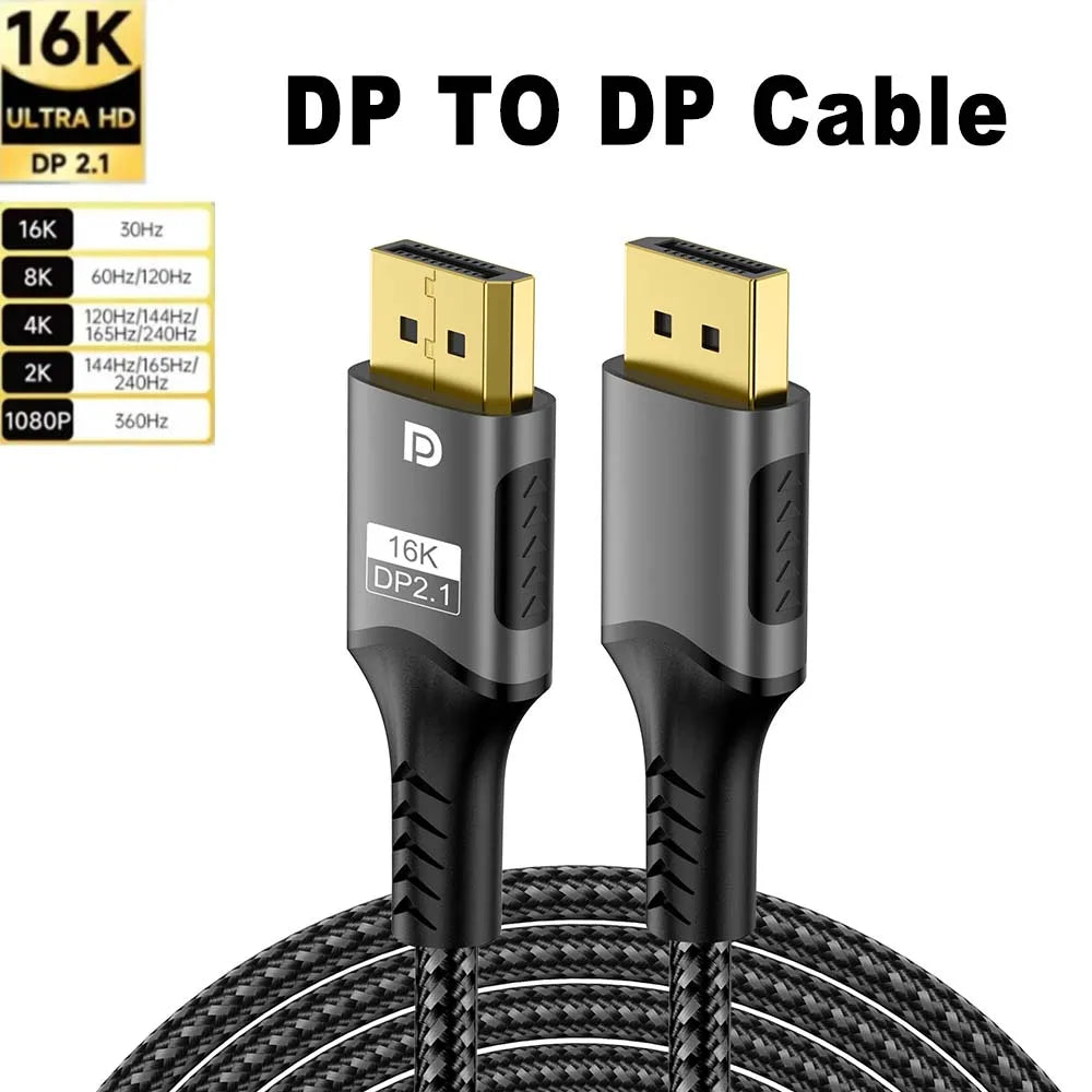16K DP 2.1 8K@120Hz 4K@240Hz 80Gbps HDR Video Audio Displayport Cable Display Port  for Laptop TV Xbox Projector Gaming Monitor