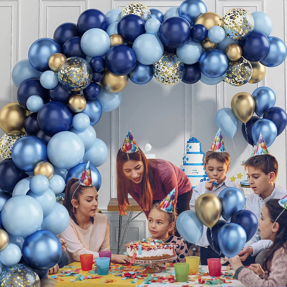 Metal Golden Blue Balloons Arch Set Birthday Wedding Decoration Party Supplies Graduation Holiday Celebration Baby Shower Globos