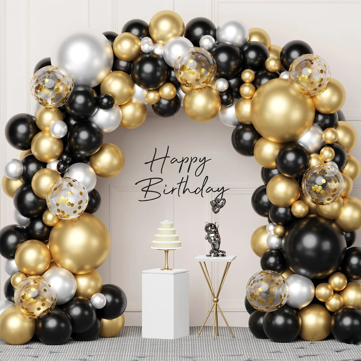 Black and Gold Balloons Garland Arch Kit - Party Decoration