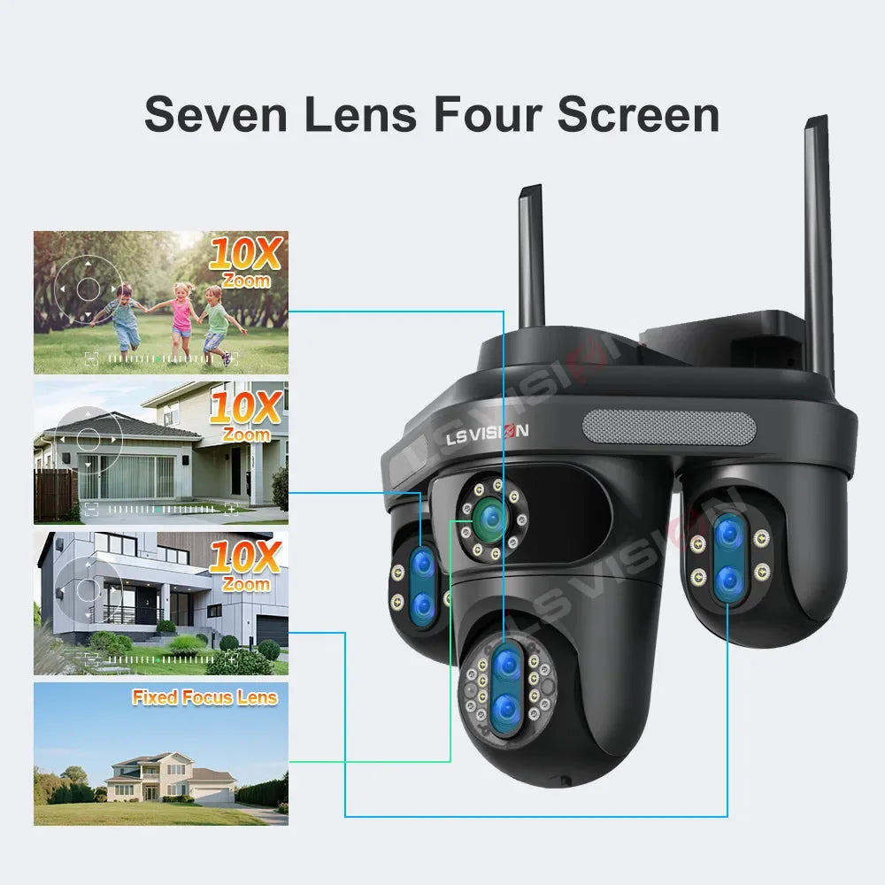 Four Screens WiFi IP Camera - Outdoor Auto Tracking Security