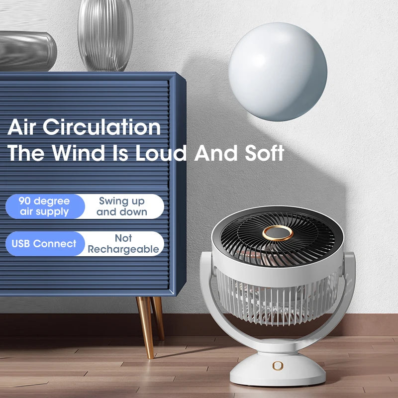 USB Air Circulation Electric Fan Non Rechargeable Table Desktop Portable Wall Mounted 360 Degree Rotation with Light for Home
