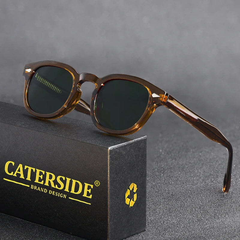 CATERSIDE Retro Round Men Sunglasses Punk Propionic Acid Pin Temple Luxury Sun Glasses Women Sports Leisure Party Eyewear UV400
