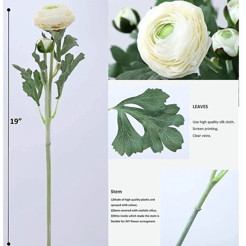 Artificial Flowers with Real Touch Ranunculus Flowers Silk Ranunculus Flowers 10 Pack