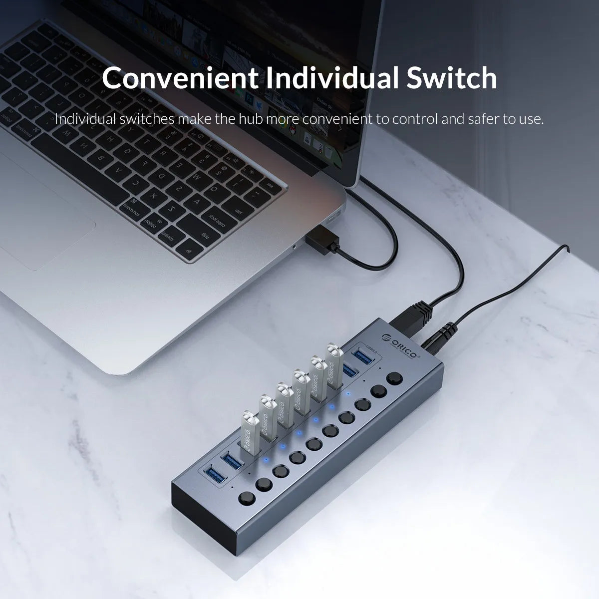 ORICO Powered USB Hub Splitter Socket - Multi USB 3.0 Port Slot