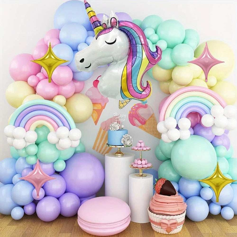 Rainbow Unicorn Colorful Candy Macaron Balloons - 141PCS
