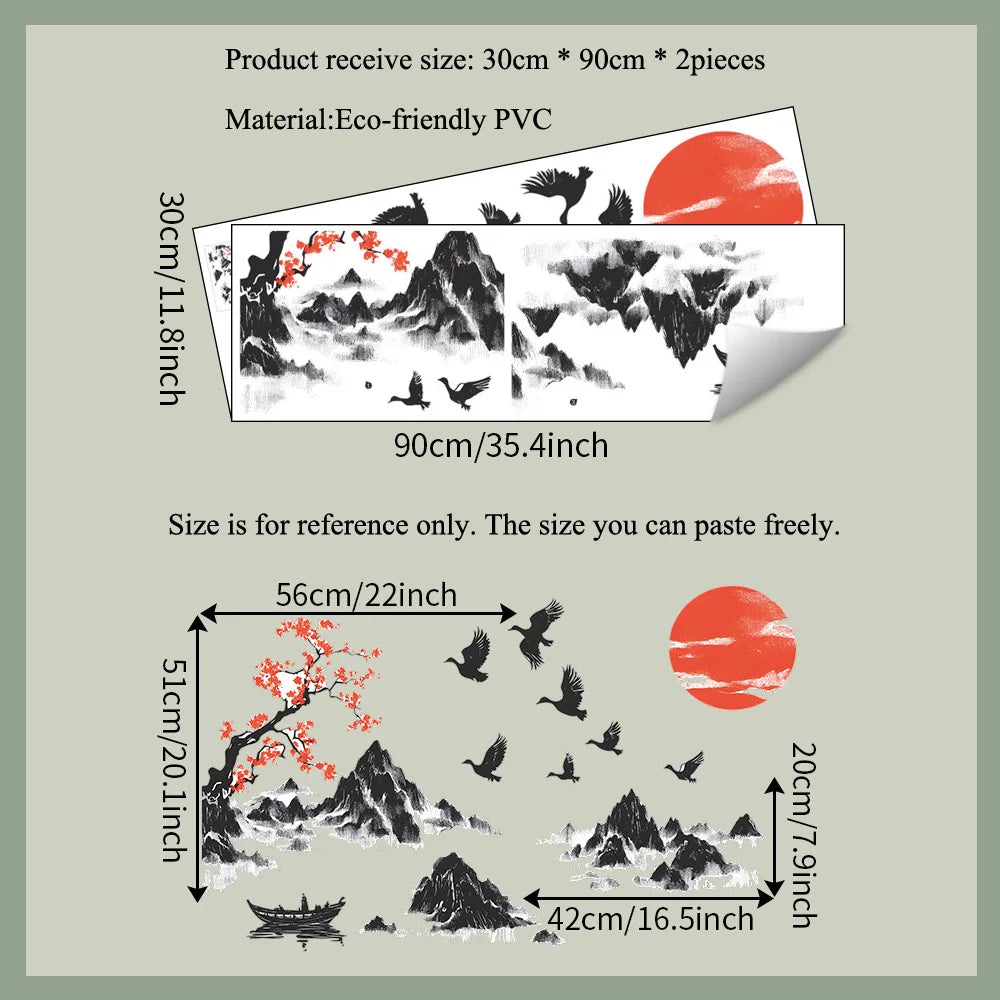 Chinese Style Landscape Painting Wall Stickers Living Room Sofa Background Decoration Mural Bedroom Home Decor Removable Decals