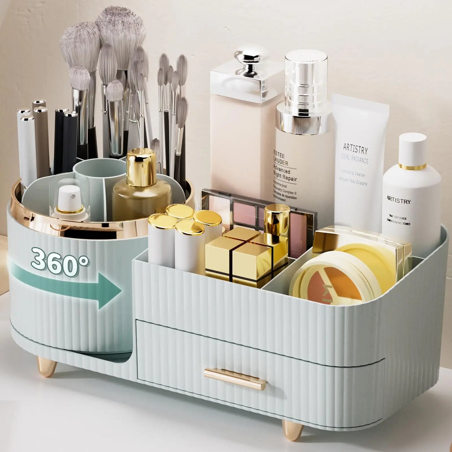 Makeup Organizer Countertop - 360 Rotating Brush Holder