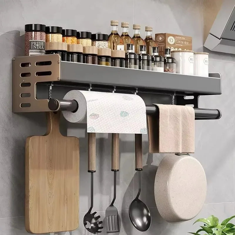 Wall-Mounted Kitchen Spice Storage Rack - Condiment Multifunctional Utensil Rack