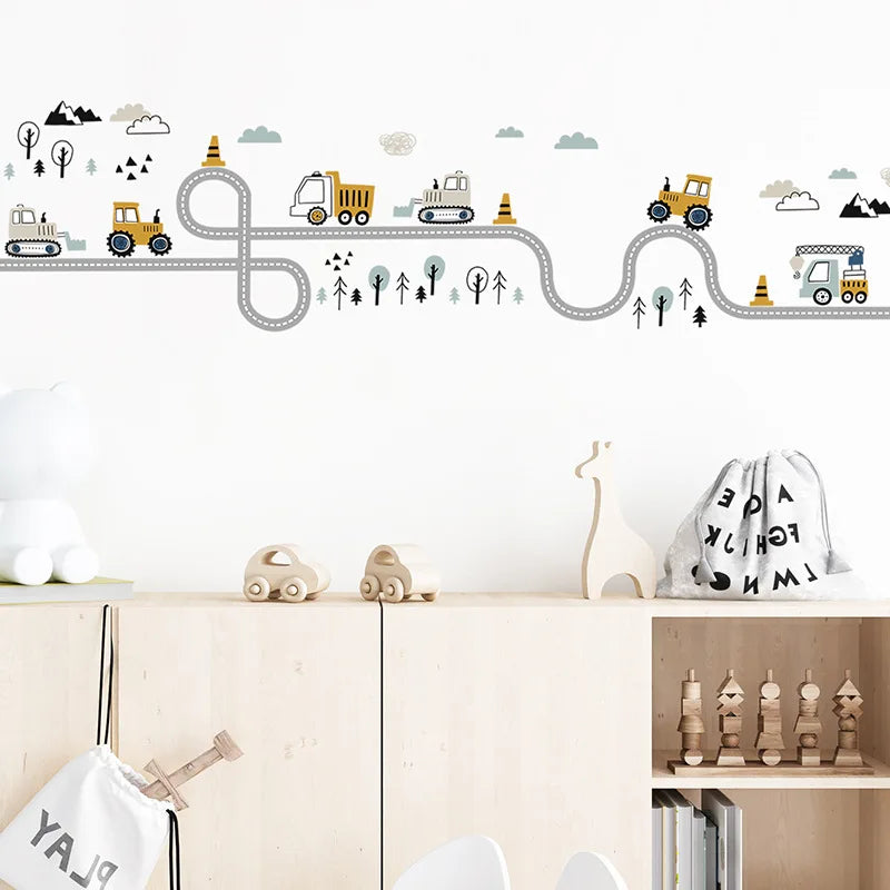 Wall Stickers - Decoration Traffic Track Cars Truck Tractor Bulldozer