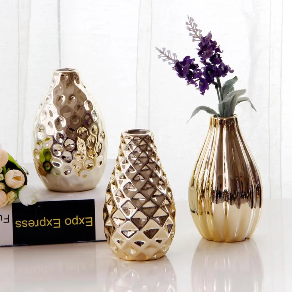 Unique Oval Shape Plating Ceramic Flower Vase