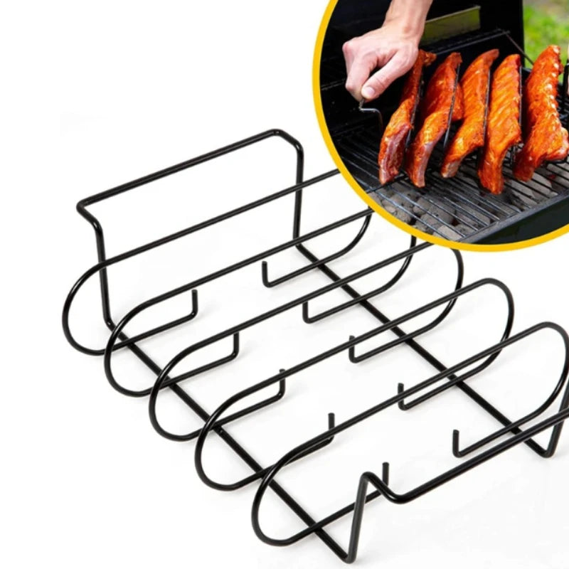 1pc Ribs Grill Holds Four Ribs Non-Stick Grill Net Steak Ribs Lamb Chops Outdoor BBQ Grilling Tools