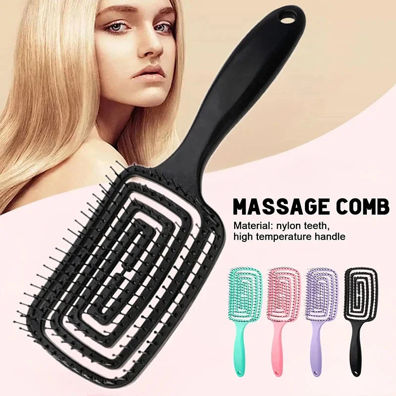 Elastic Scalp Massage Comb - Hollow Out Detangling Hair Brush