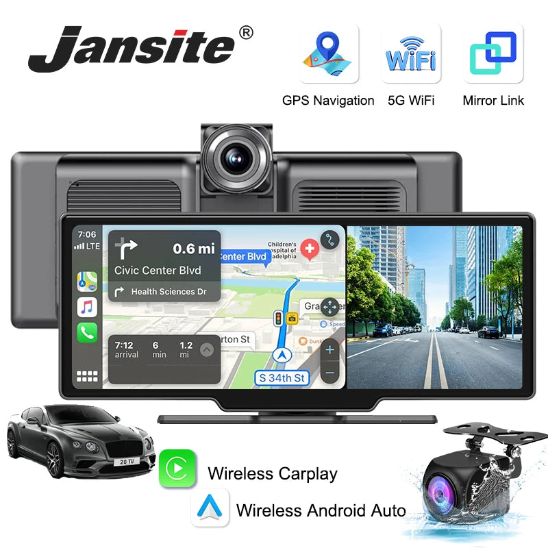 Wireless Carplay Android Dash Cam - Car Mirror + Video Player