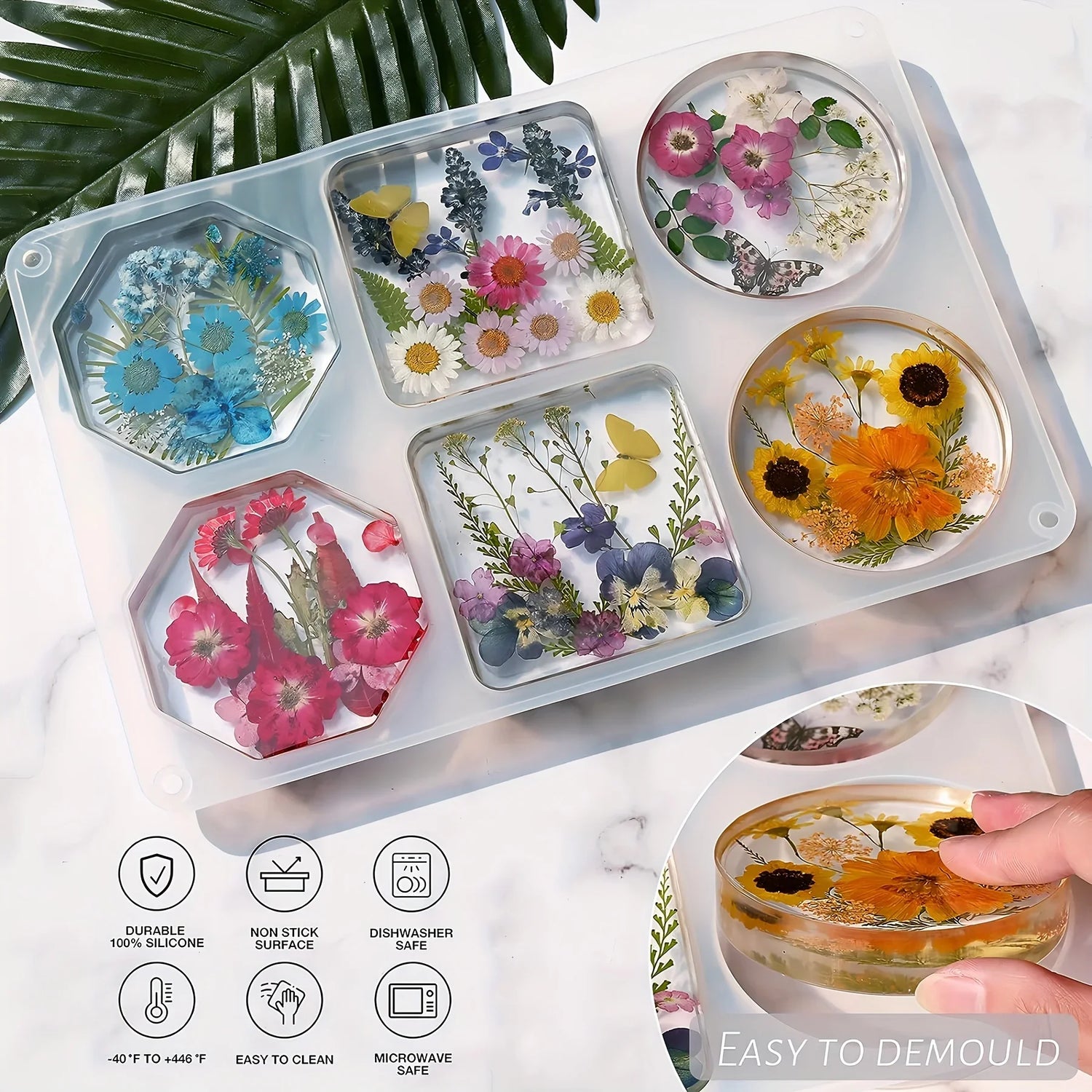 Resin Coaster Mould, 6 Cavities Casting Silicone Mold