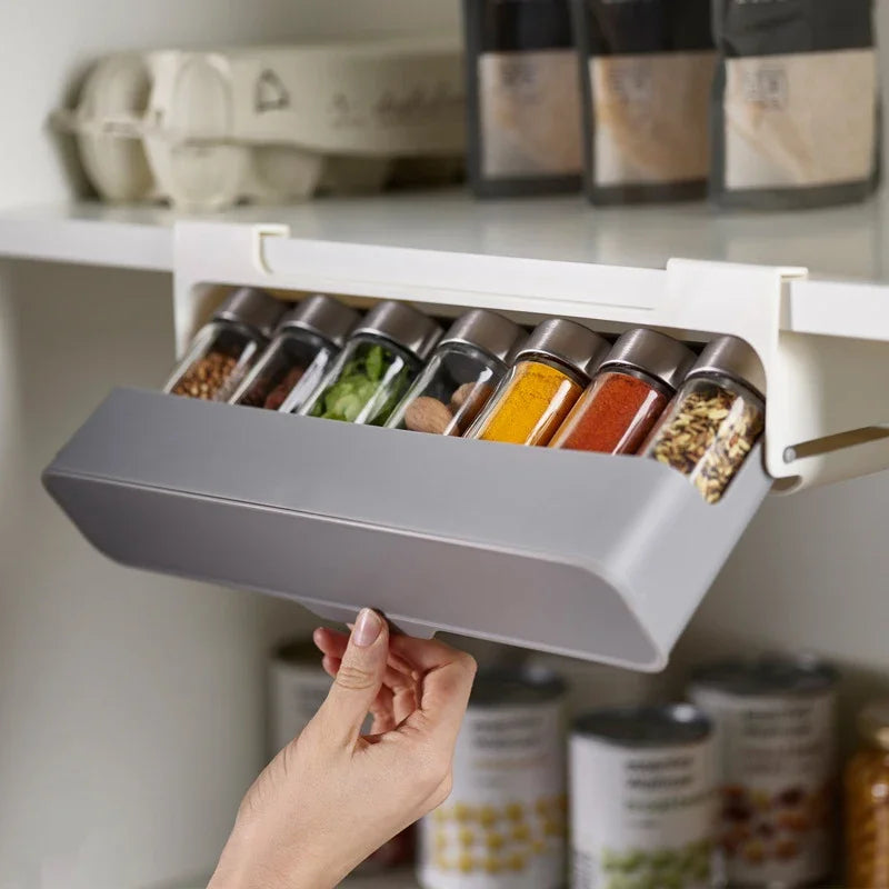 Seasoning Bottle Storage Rack - Self-adhesive Wall-mounted Under-Shelf Organizer