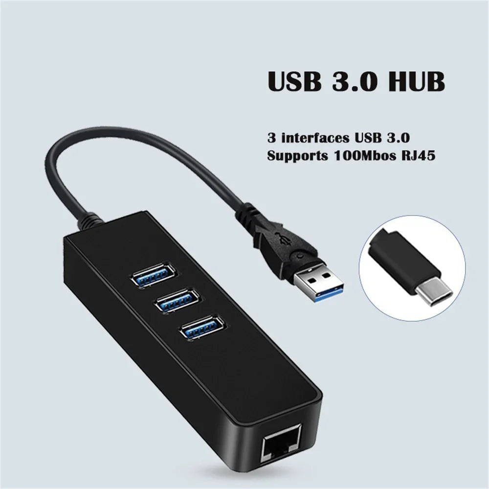 3 Port USB 3.0 Ethernet LAN RJ45 100Mbps Network Adapter 4 Port Hub Wired External High Speed PC Mac Windows