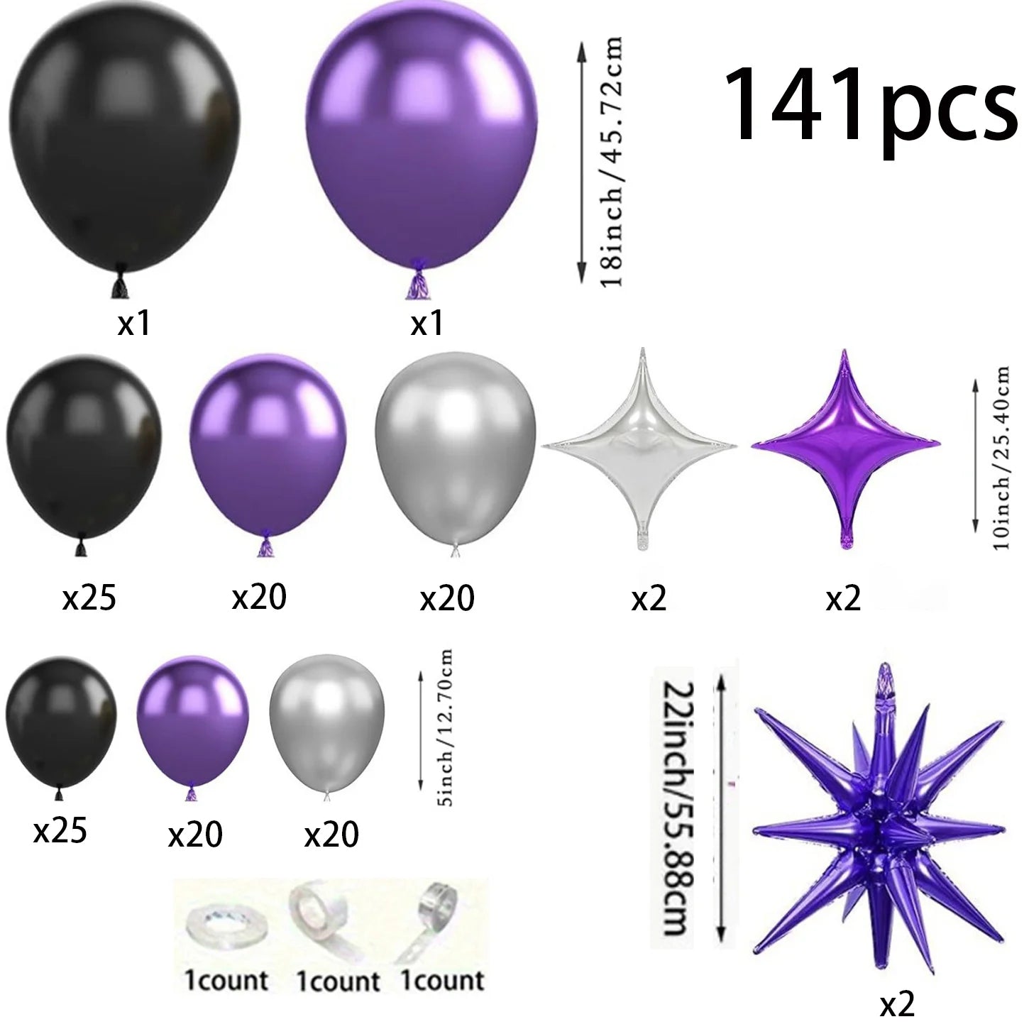 141pcs Black Purple Silver Balloon Garland for Birthday Parties,anniversaries, Bachelorette Parties, Carnivals, Home Decorations