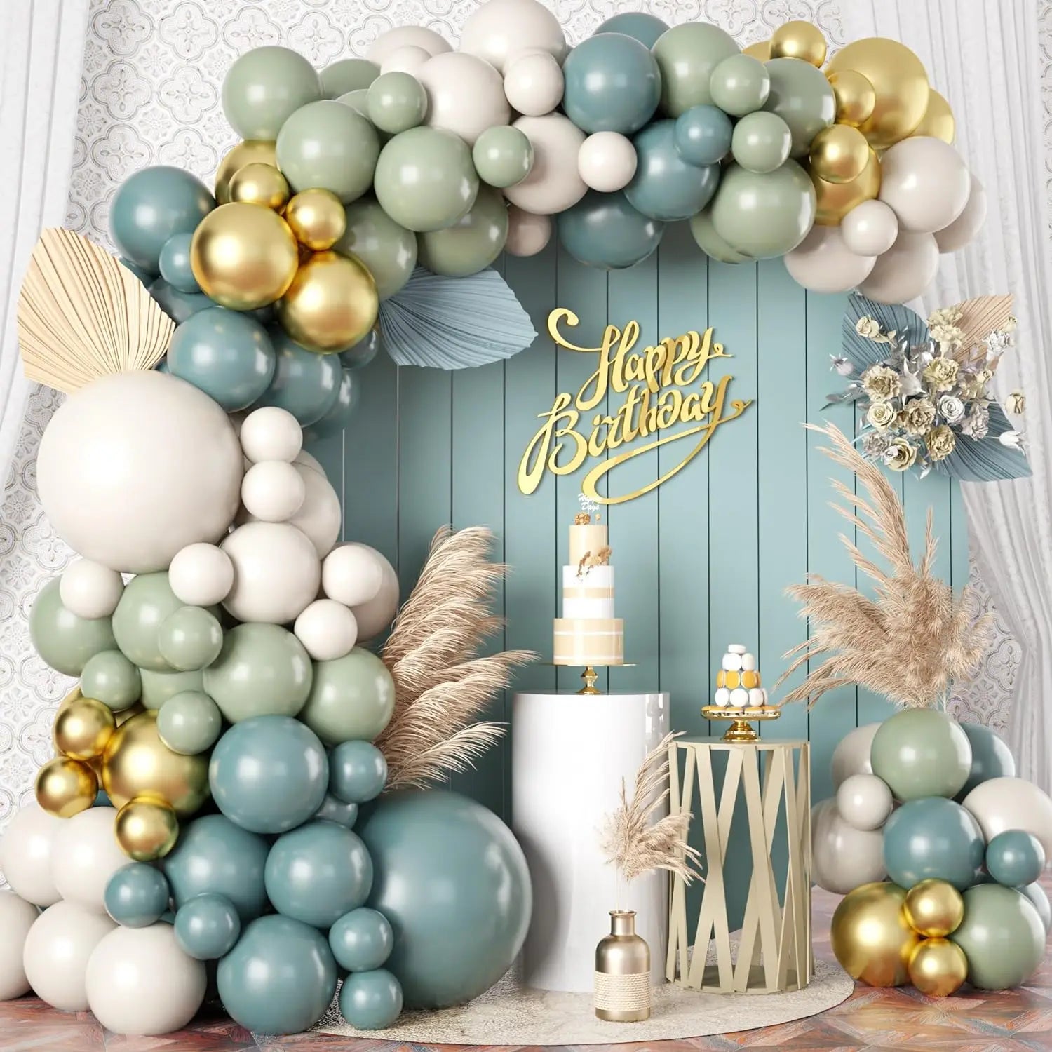 Dusty Green Blue Balloon Garland Arch Kit Decoration