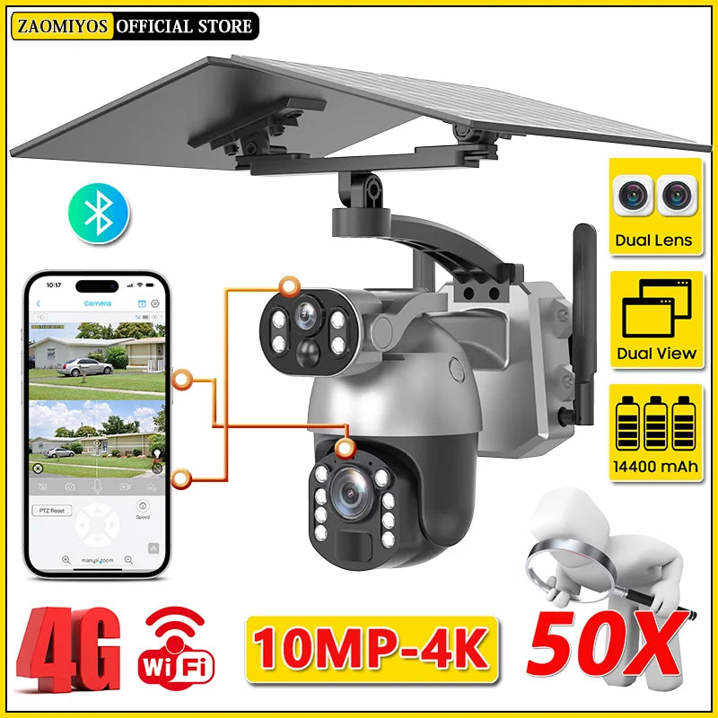 Dual Lens Solar Camera - WIFI Surveillance - 10MP 50x Zoom