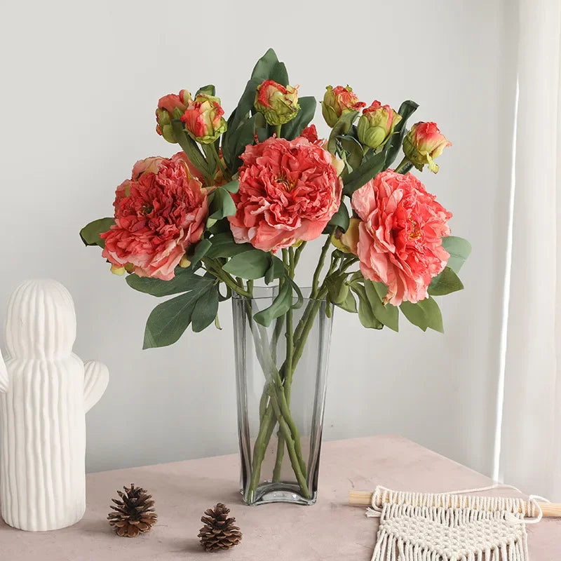 2 Head Imperial Peony Artificial Flowers Wedding Home Decoration Fake Flowers Simulation Living Room Porch Party Decoration