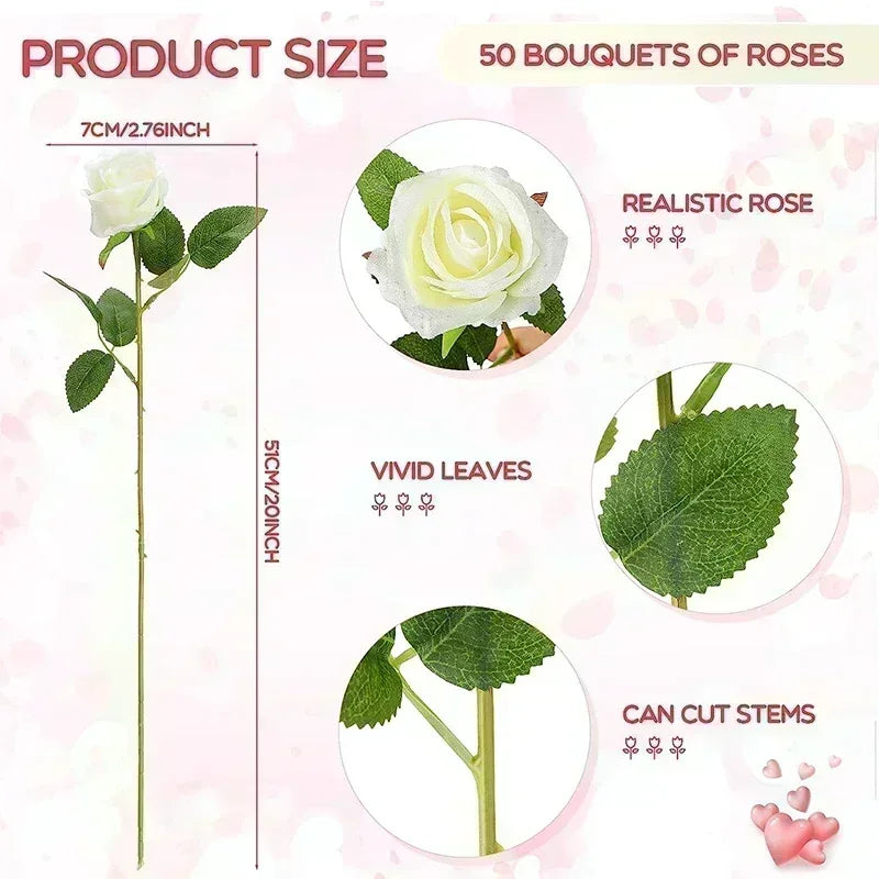 Artificial Rose Flower - Silk Roses Bouquet - 50 Pcs