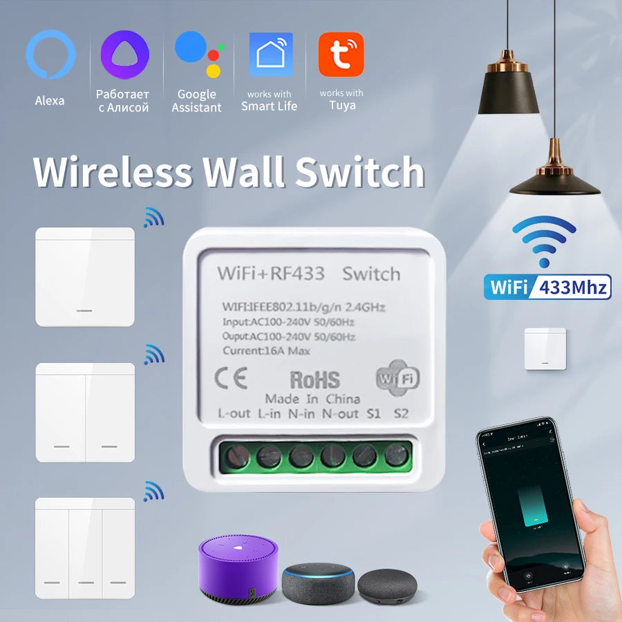 WiFi Smart Light Switch - Wireless RF 433mhz Wall Switch