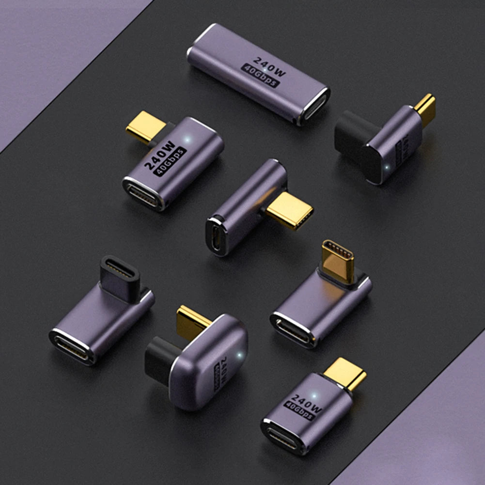 NNBILI 5A Type-C OTG Adapter 240W Fast Charging Data Converter USB4.0 40Gbps Support 8K 60Hz USB C 90/180 Degree Elbow Adapter