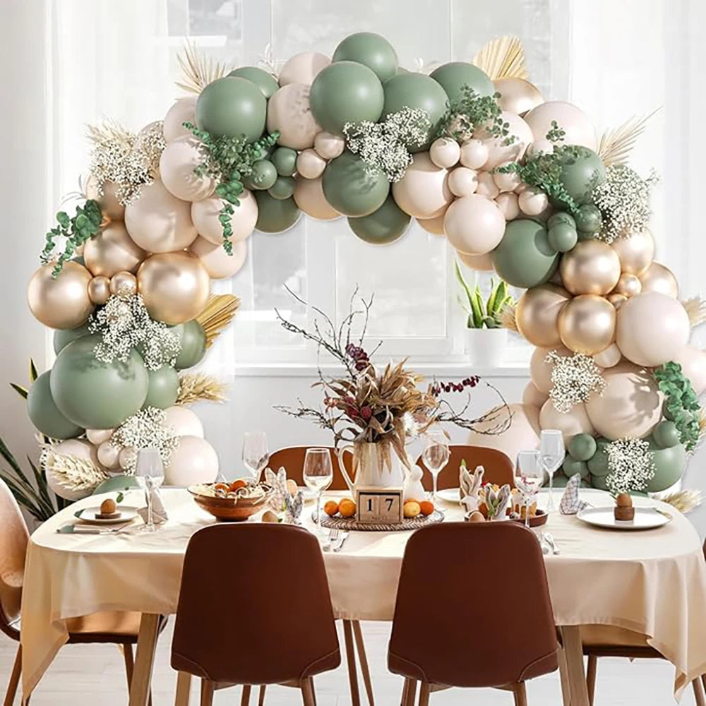 White Sand Garland Sage Green Gold Balloon Arch Kit