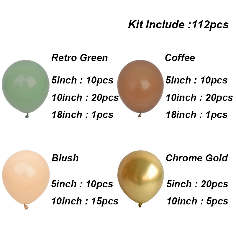 Baby Shower Balloons Brown Coffee Green Balloon Garland Arch Kit Wedding Decoration Birthday Party Baptism Christening