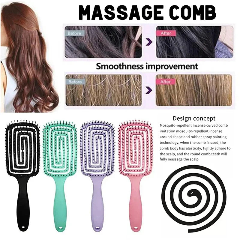Elastic Scalp Massage Comb - Hollow Out Detangling Hair Brush