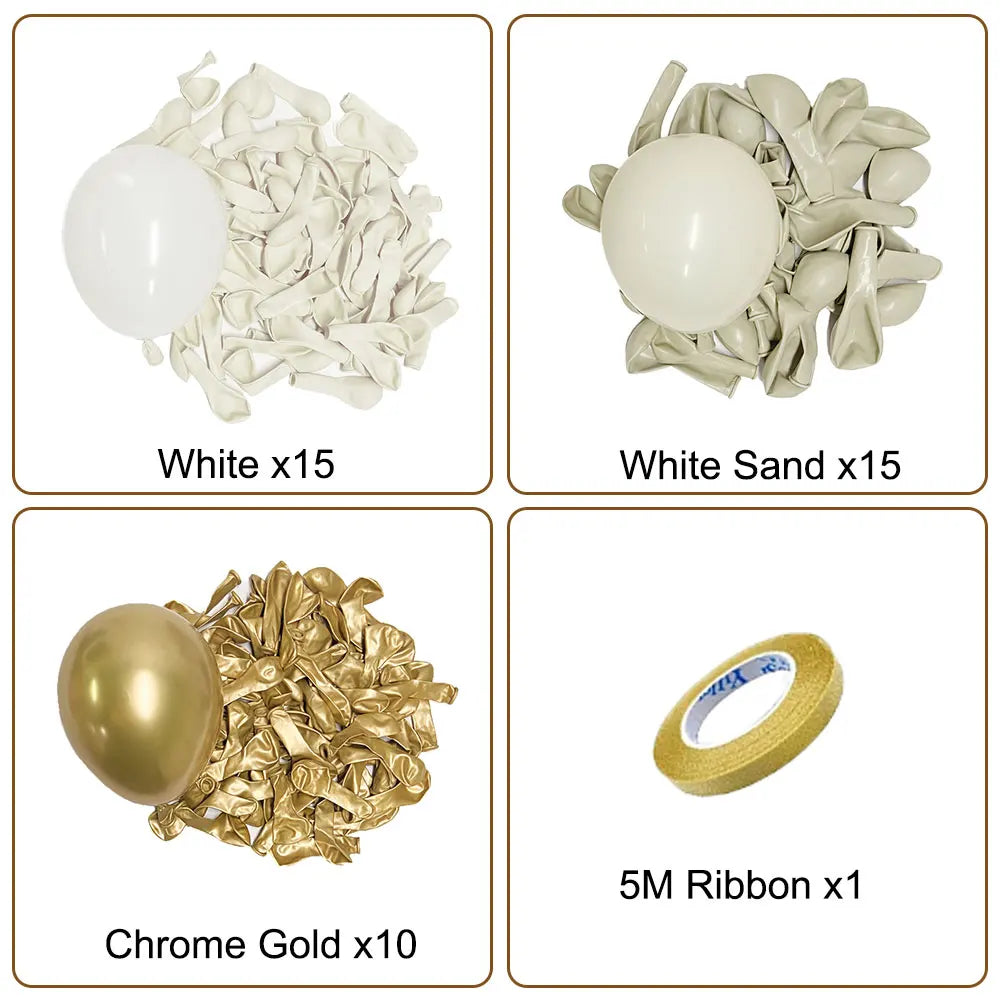 40Pcs White Sand Latex Balloons 10Inch Boho Sand White Metal Chrome Gold Balloons for Birthday Wedding Baby Shower Party Decor