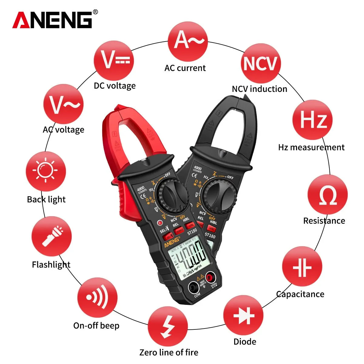 ANENG ST180 Digital Clamp Meter - Ammeter Voltage Multimeter
