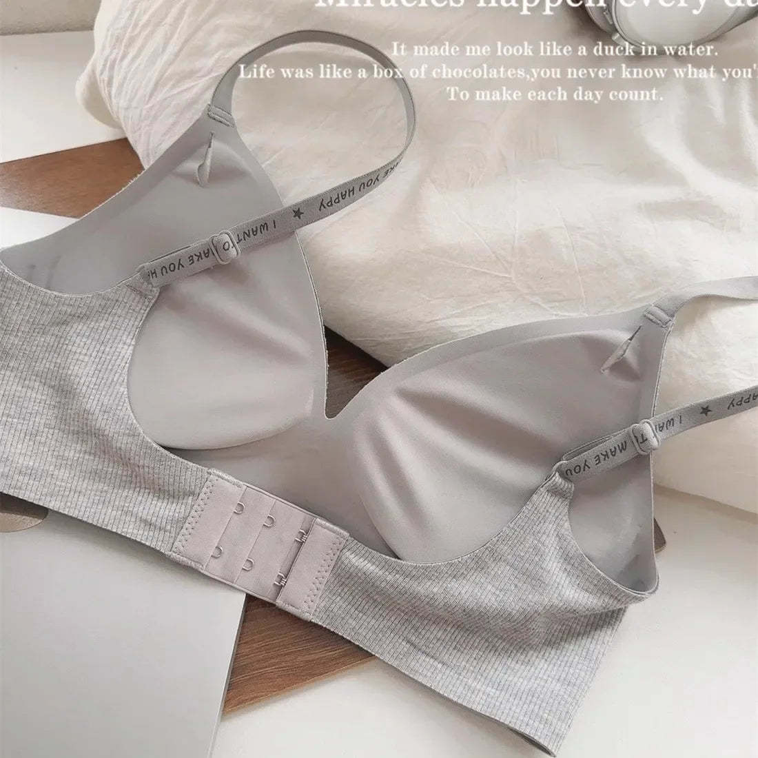 Sexy Seamless Bras for Women Wireless Underwear Push Up Brasieres Deep V Bralette Invisible Letter Strap Bra Lingerie