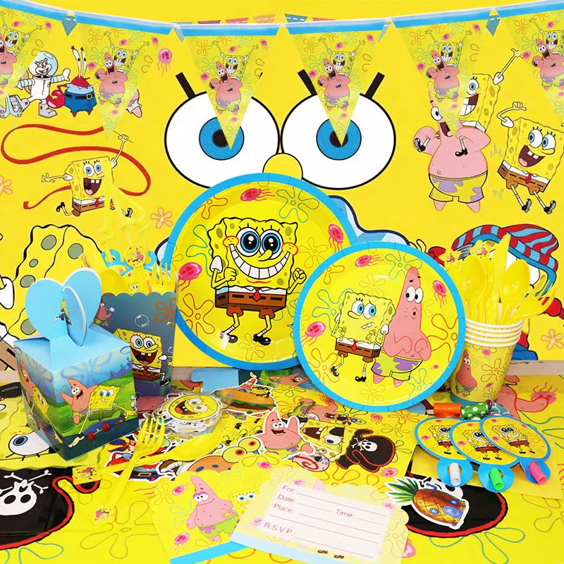 SpongeBob Birthday Party Decoration Aluminum Foil Balloon For Kid Event Supplies Disposable Tableware Banner Backdrop Gift