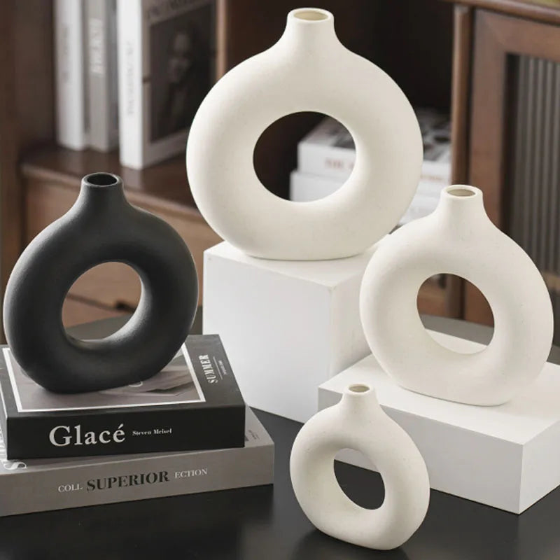 Flat Minimalist Simple Vase Donut Shape Flower Pot