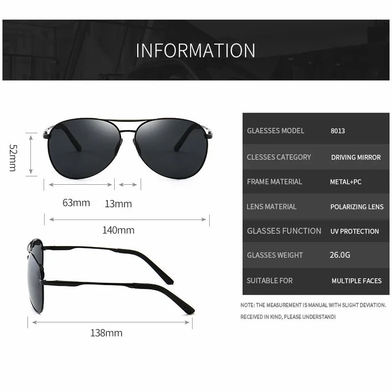 2025 Aviation Metail Frame Polarized Sunglasses Men Color Changing Sun Glasses Night Vision Pilot Male  Glasses Driving  UV400