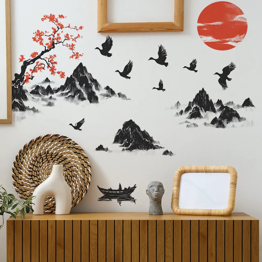 Chinese Style Landscape Painting Wall Stickers Living Room Sofa Background Decoration Mural Bedroom Home Decor Removable Decals