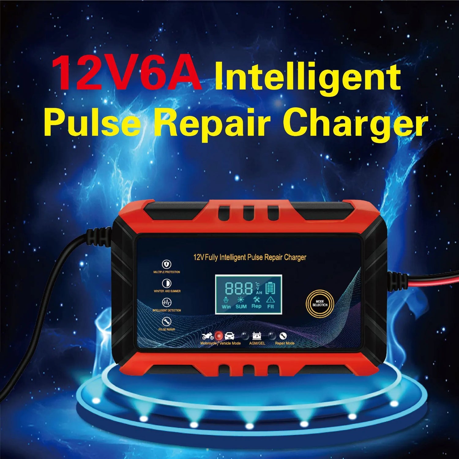 Car Battery Charger - Intelligent Pulse Repair LCD Display
