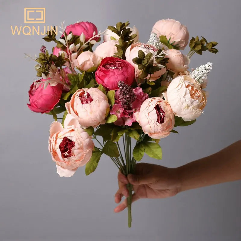 Peony Silk Artificial Vintage Peonies Flowers - 13 Heads