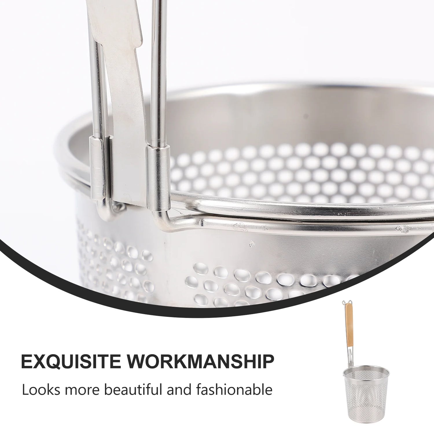 Kitchen Handle Sieve Pasta Basket Strainer for Food Stainless Steel Wire Fine Mesh Sieve Oil Strainer Noodle Pasta Basket