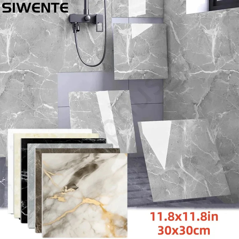 Glossy Marble Pattern Self-adhesive Wall Stickers Anti-tile Moisture-proof Aluminum Foil Bottom Wallpaper Bathroom Kitchen Decor