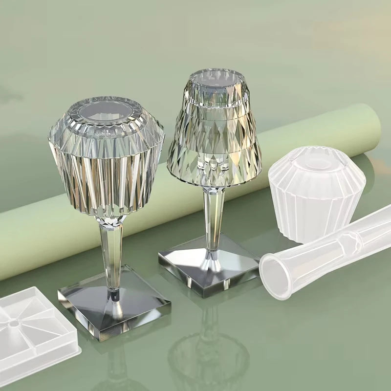 DIY Epoxy Resin Table Night Lamp Silicone Mold with Diamond Pattern Crystal Lamp Resin Mold Plant Pot Mold Home Decoration Craft