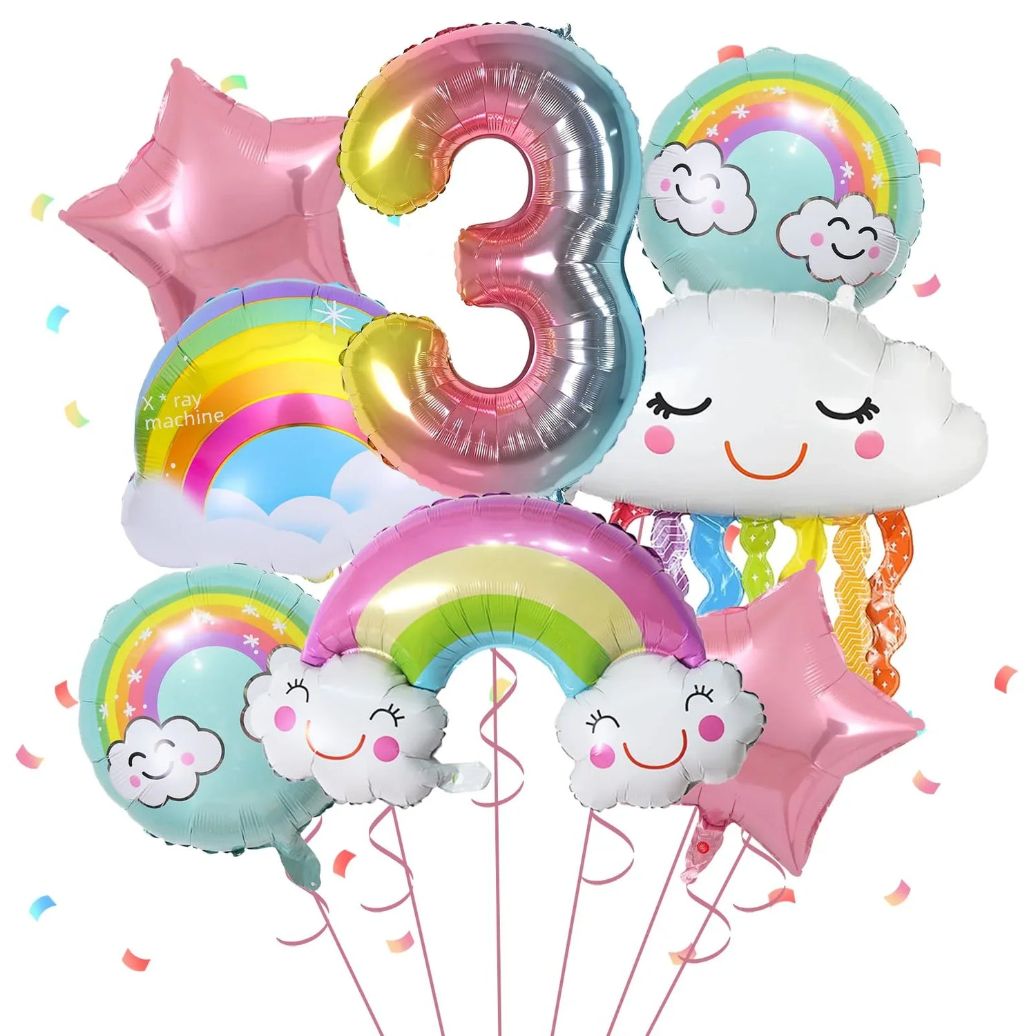 Gradient Number Foil Rainbow Smile Cloud Balloon 8pcs - 32 inch