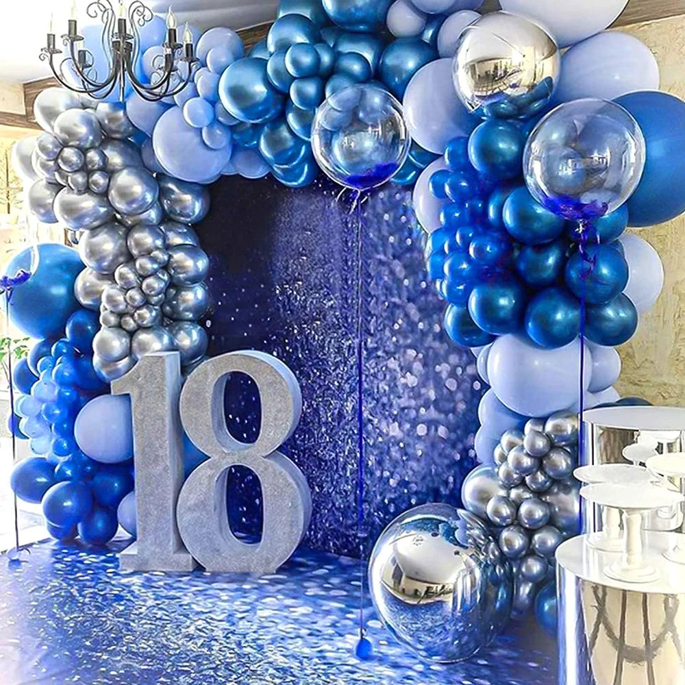 Metallic Blue Balloons Arch Garland Kit Baby Shower Decor Chrome Confetti Ballon Boy Birthday Party Decoration Graduation Globos