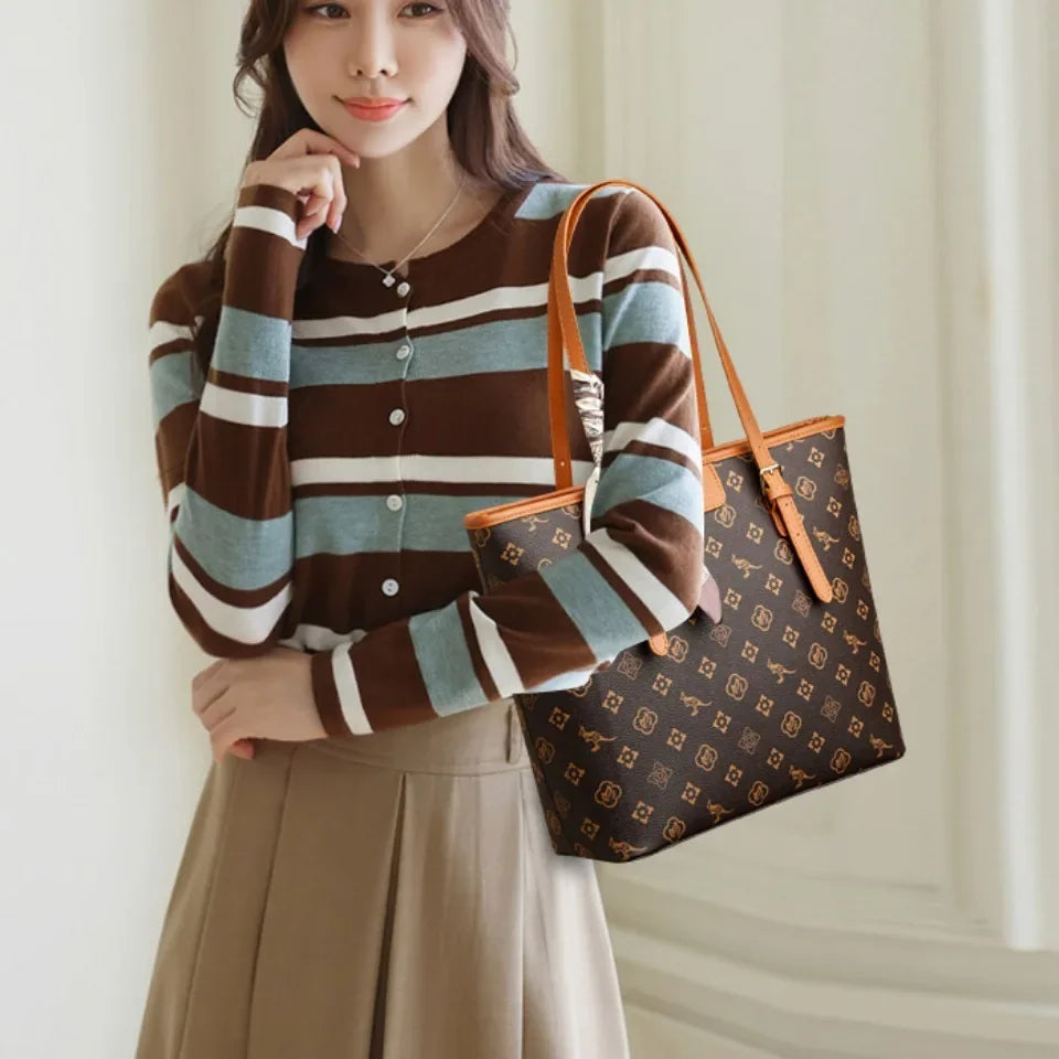 Women's Quality Soft Leather Shoulder Bag Luxury Print Designer Handbag Ladies Casual Tote Bag Messenger Commuting Sac A Main