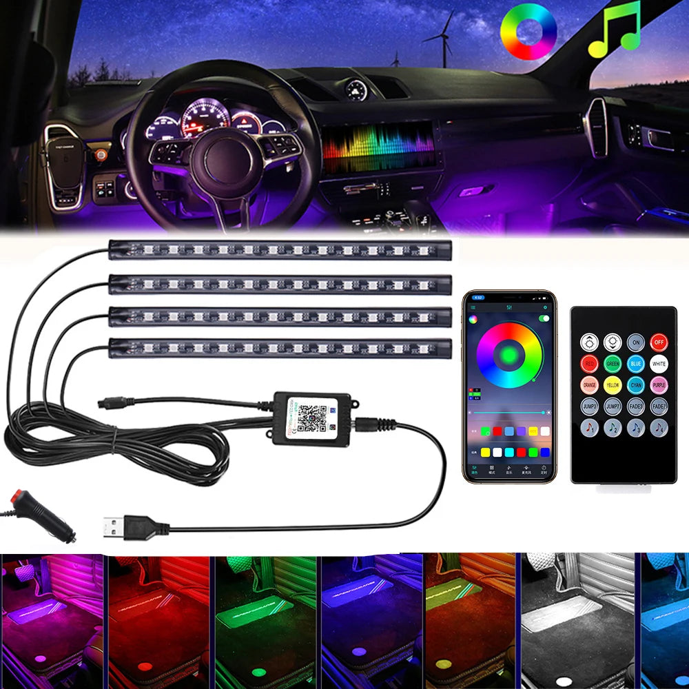 LED RGB Car Foot Ambient Light - Remote & Voice Control
